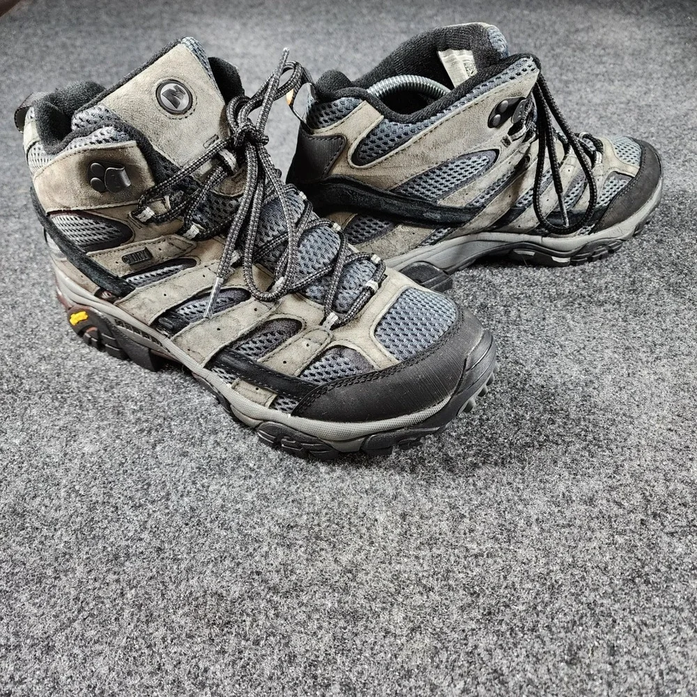 Merrell Moab 2 Mid Waterproof Hiking Boots Mens 9 Grey J06055 Vibram Sole Gorp